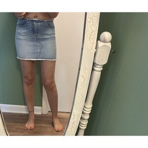 Y2K Bubblegum denim mini skirt raw hem 90s 2000s blue jean cutoff